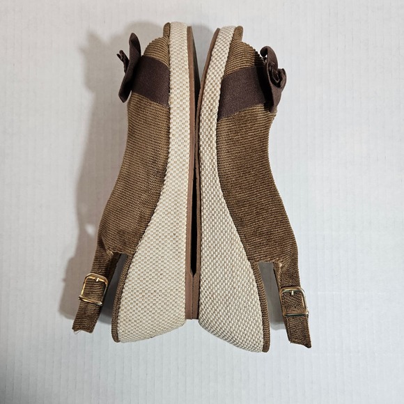 Brown CITE Women's Corduroy Slingback Wedge Open Toe Espadrille Size 8 Y2K Style - Picture 2 of 8